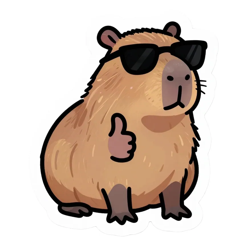 a capybara wearing sunglasses giving a thumbs up